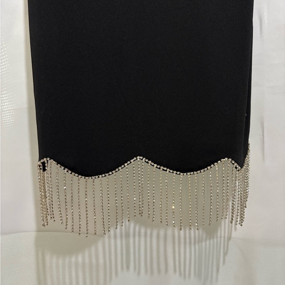 Elegant Womens Medium Dress Black w/ Fringe Rhinestone Detail Sleeveless‎ NWT - Picture 3 of 4